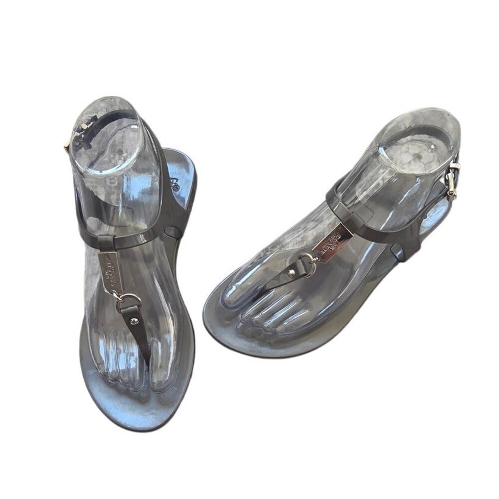 Coach Plato Silver Smoky Gray Jelly Sandal sz 7B Minimalist Casual Summer Basic